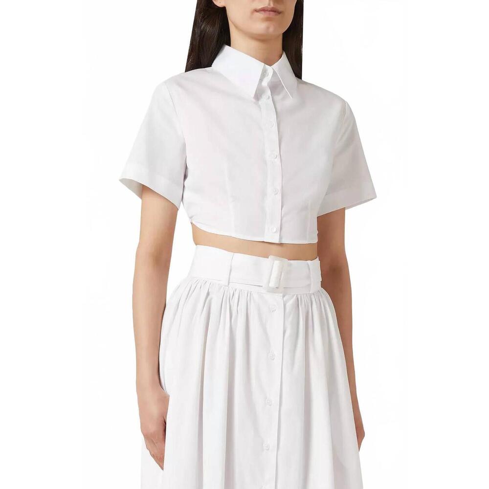 NEW MATTHEW BRUCH cropped tie back button up top in white